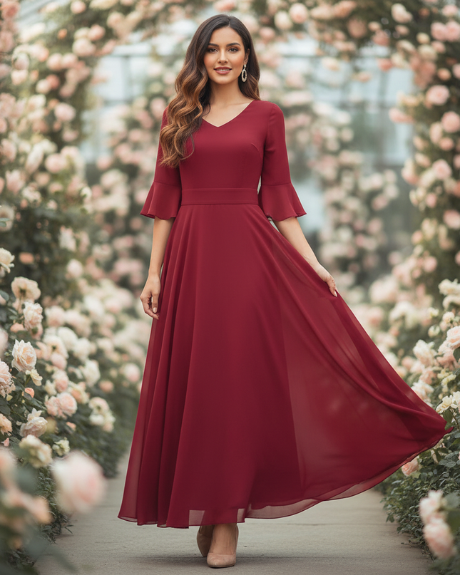 Rotes langes Chiffonkleid - Ansicht 1