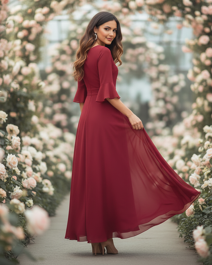 Rotes langes Chiffonkleid - Ansicht 2