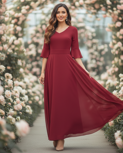 Rotes langes Chiffonkleid - Ansicht 3
