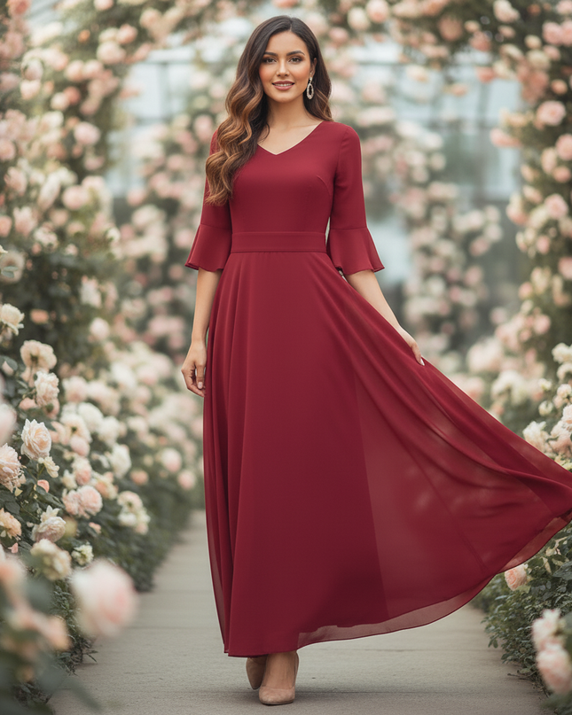 Rotes langes Chiffonkleid - Ansicht 3