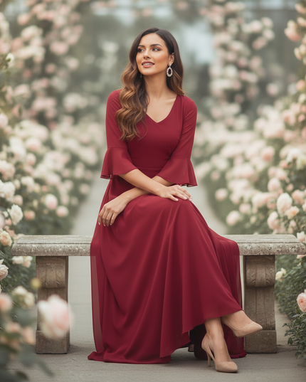 Rotes langes Chiffonkleid - Ansicht 5