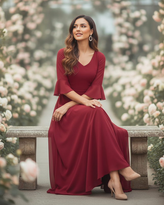 Rotes langes Chiffonkleid - Ansicht 5