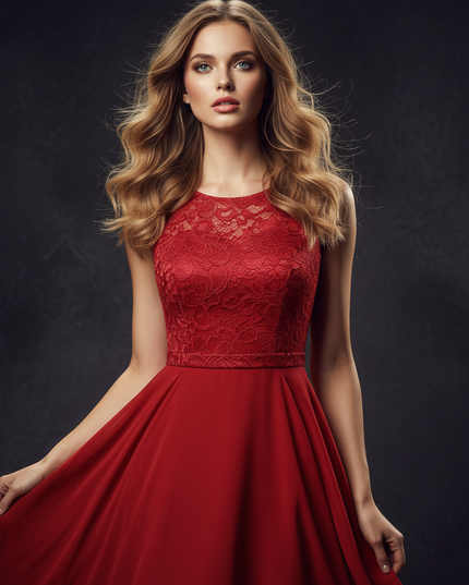 Rotes Chiffonkleid im Vokuhila-Stil - Ansicht 4