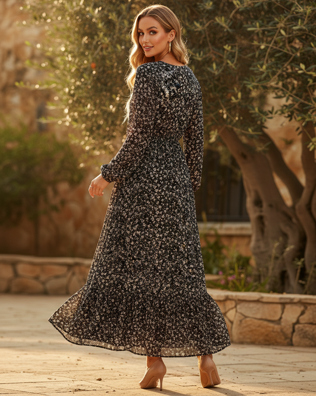 Schwarzes langes Chiffonkleid - Ansicht 2