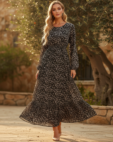 Schwarzes langes Chiffonkleid - Ansicht 3