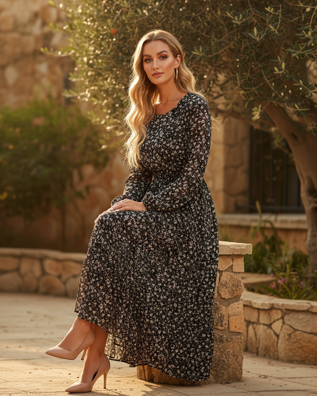 Schwarzes langes Chiffonkleid - Ansicht 5