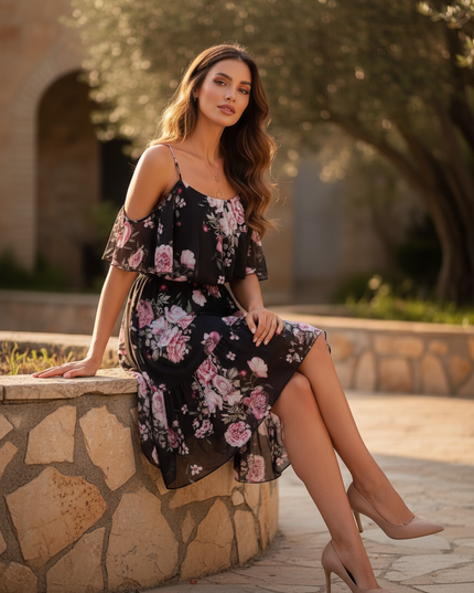 Leichtes kurzes Chiffonkleid in Schwarz - Ansicht 5