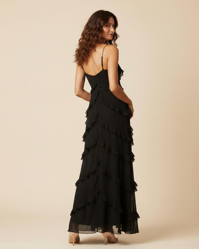 Langes elegantes schwarzes Chiffonkleid - Ansicht 2