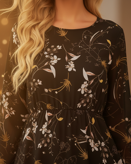 Schwarzes Chiffonkleid Lang mit Langarm - Ansicht 4