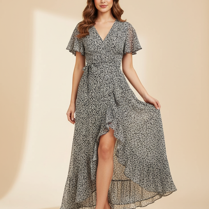 Langes Chiffon-Wickelkleid mit Blumenmuster - Ansicht 1