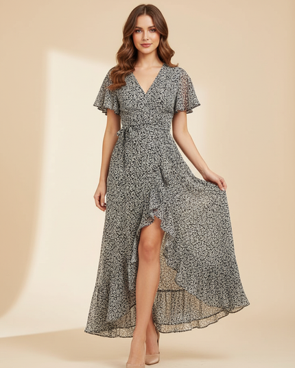 Langes Chiffon-Wickelkleid mit Blumenmuster - Ansicht 1