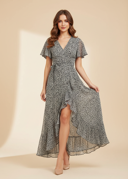 Langes Chiffon-Wickelkleid mit Blumenmuster - Ansicht 1