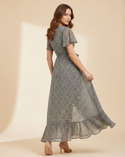 Langes Chiffon-Wickelkleid mit Blumenmuster - Ansicht 2