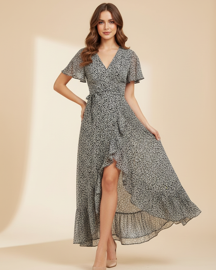 Langes Chiffon-Wickelkleid mit Blumenmuster - Ansicht 5