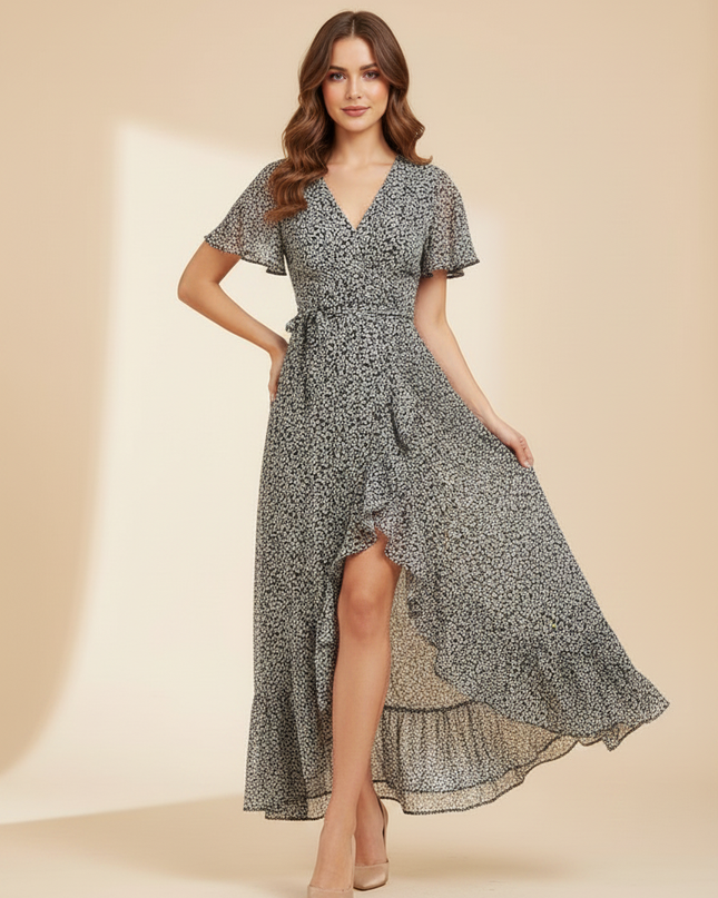 Langes Chiffon-Wickelkleid mit Blumenmuster - Ansicht 5