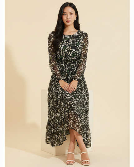 Florales Chiffonkleid in Schwarz - Ansicht 5