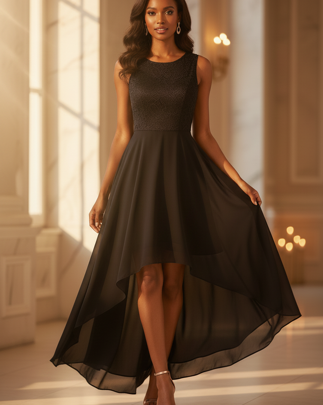 Chiffonkleid mit Spitze & Schlitz - Ansicht 3