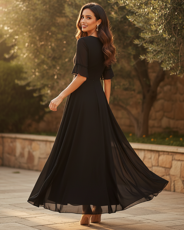 Chiffonkleid Schwarz mit Volants - Ansicht 2