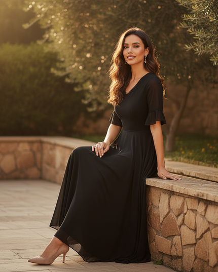 Chiffonkleid Schwarz mit Volants - Ansicht 5