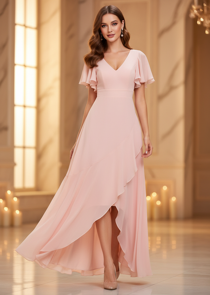 Rosa Chiffonkleid mit elegantem Schlitz - Ansicht 1