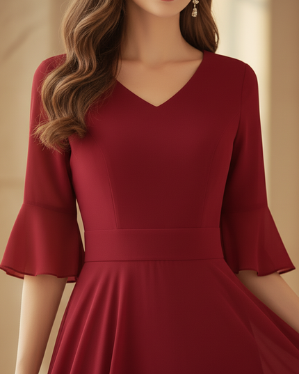 Burgunderrotes Chiffonkleid mit Halbarm - Ansicht 4