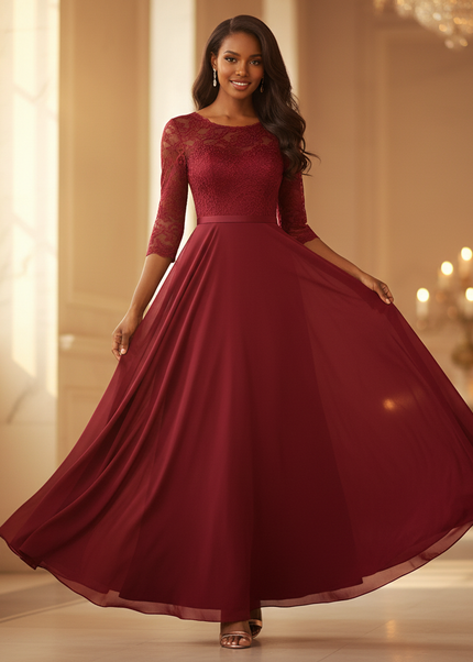 Bordeauxrotes Kleid mit feiner Spitze - Ansicht 1