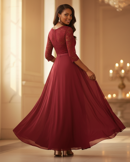 Bordeauxrotes Kleid mit feiner Spitze - Ansicht 2