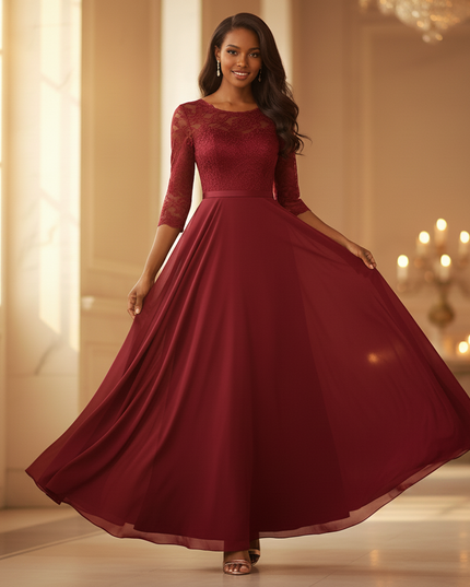 Bordeauxrotes Kleid mit feiner Spitze - Ansicht 3