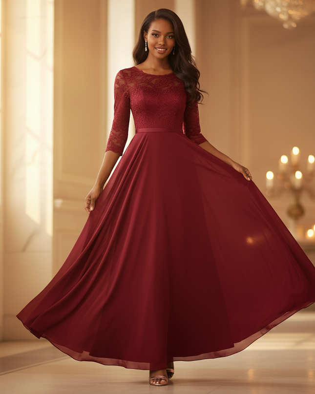 Bordeauxrotes Kleid mit feiner Spitze - Ansicht 3