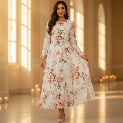 Weisses kurzes Chiffonkleid mit Langarm - Ansicht 1