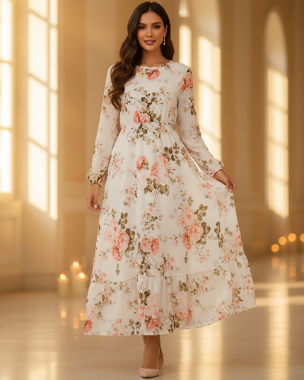 Weisses kurzes Chiffonkleid mit Langarm - Ansicht 1