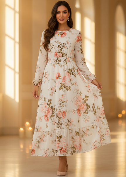 Weisses kurzes Chiffonkleid mit Langarm - Ansicht 1