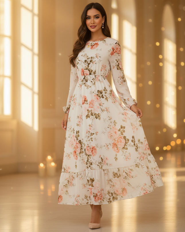 Weisses kurzes Chiffonkleid mit Langarm - Ansicht 3