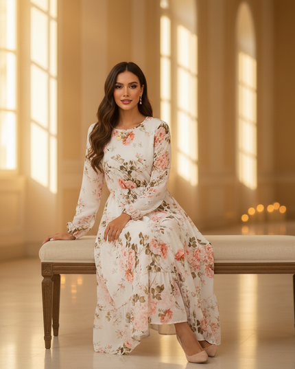 Weisses kurzes Chiffonkleid mit Langarm - Ansicht 5