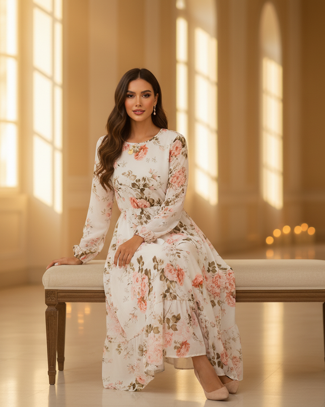 Weisses kurzes Chiffonkleid mit Langarm - Ansicht 5