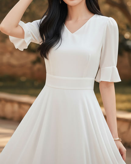 Weisses langes Kleid mit V-Ausschnitt - Ansicht 4