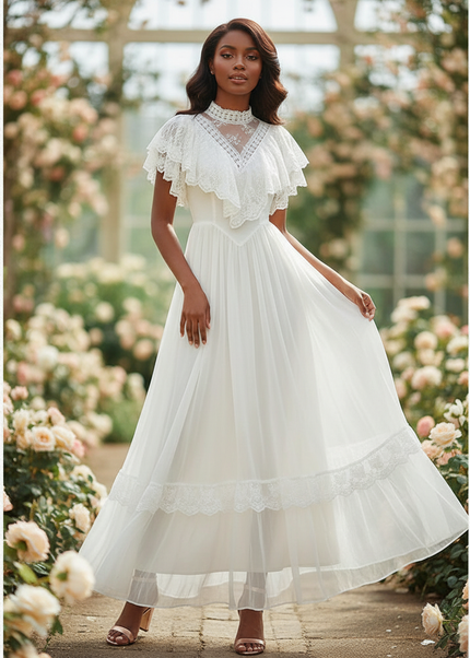 Festliches Chiffon-Midikleid in Weiss - Ansicht 1