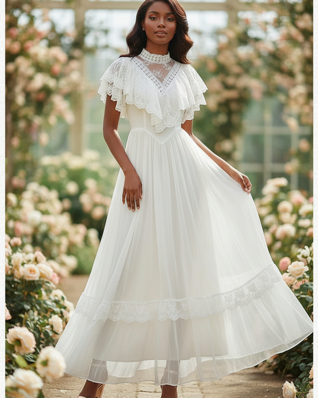 Festliches Chiffon-Midikleid in Weiss - Ansicht 1
