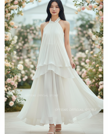 Weisses langes Kleid mit Neckholder - Ansicht 1