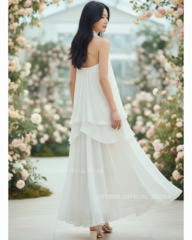 Weisses langes Kleid mit Neckholder - Ansicht 2
