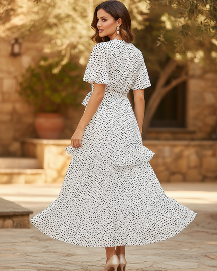 Weisses Wickelkleid mit Punktemuster - Ansicht 2