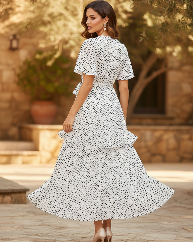 Weisses Wickelkleid mit Punktemuster - Ansicht 2