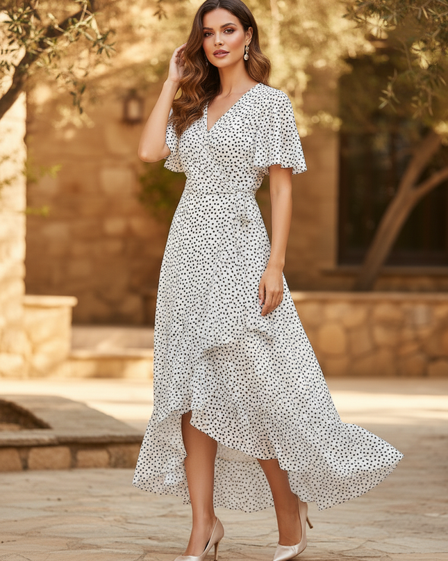 Weisses Wickelkleid mit Punktemuster - Ansicht 3