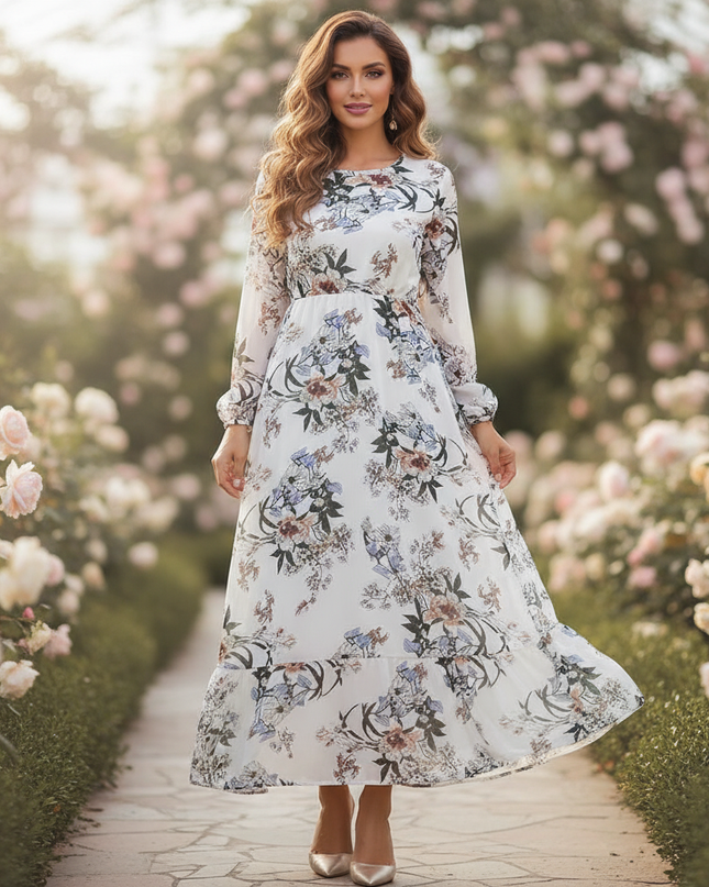 Weisses Chiffonkleid mit Blumenmuster - Ansicht 1