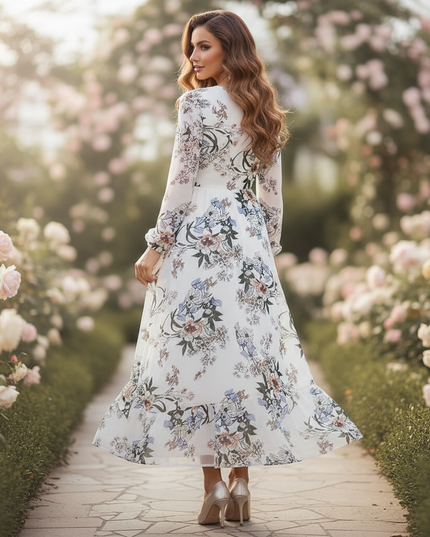 Weisses Chiffonkleid mit Blumenmuster - Ansicht 2
