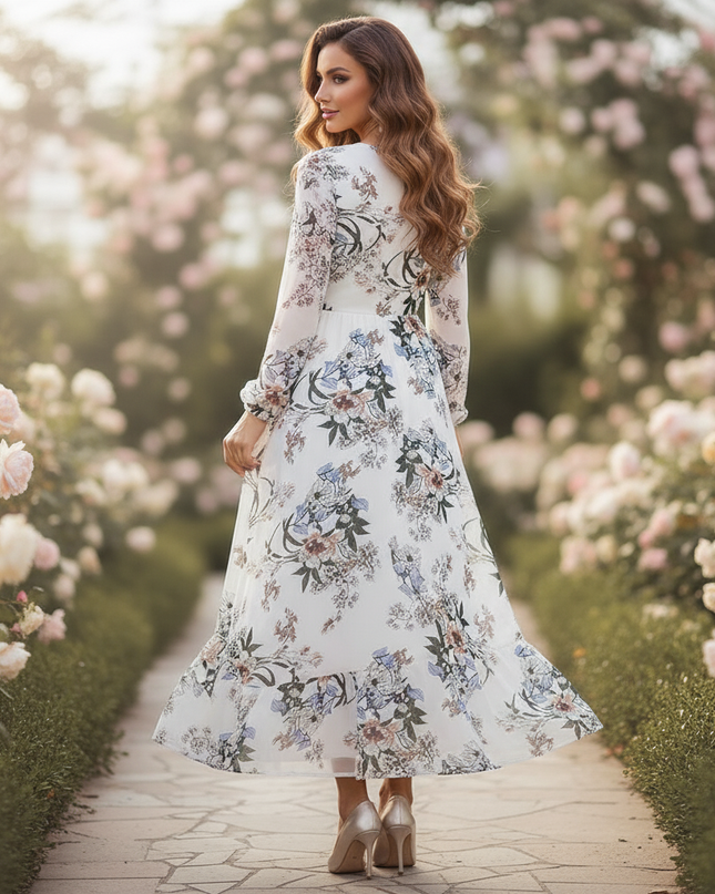 Weisses Chiffonkleid mit Blumenmuster - Ansicht 2