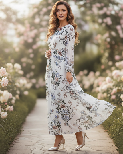 Weisses Chiffonkleid mit Blumenmuster - Ansicht 3