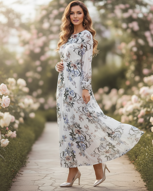 Weisses Chiffonkleid mit Blumenmuster - Ansicht 3