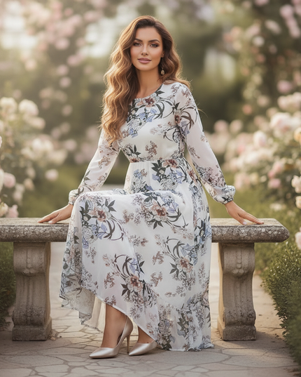 Weisses Chiffonkleid mit Blumenmuster - Ansicht 5
