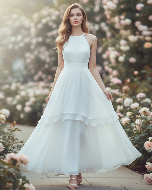 Weisses kurzes Kleid mit Neckholder - Ansicht 1